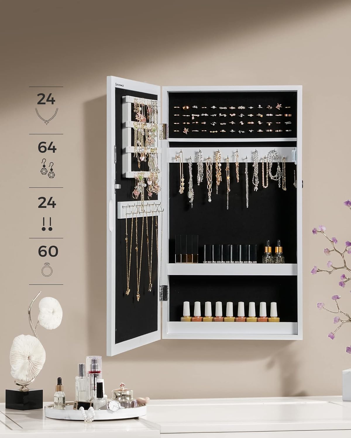 SONGMICS Wall-Mounted Jewellery Cabinet