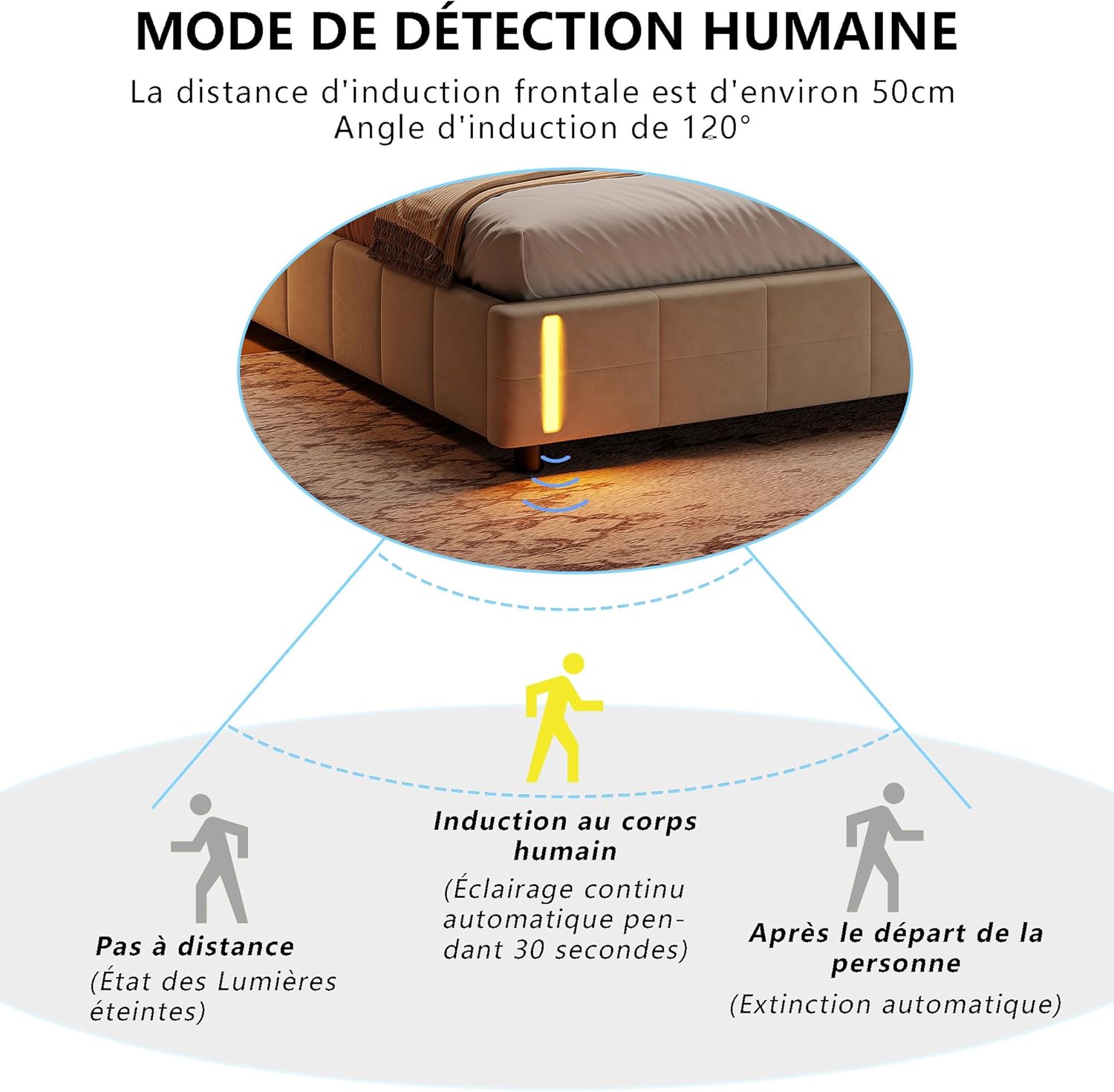 Bed with  Storage and LED Light with Automatic Sensor