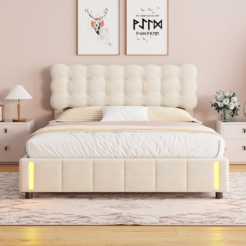 Bed with  Storage and LED Light with Automatic Sensor