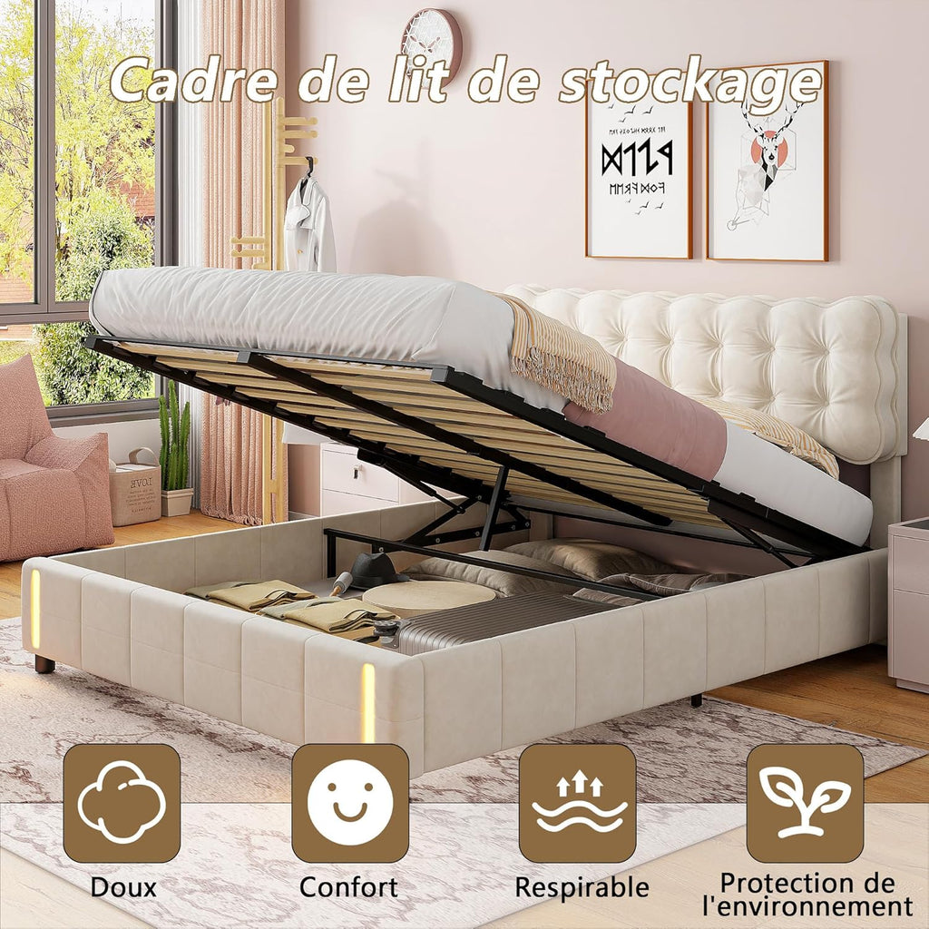 Bed with  Storage and LED Light with Automatic Sensor