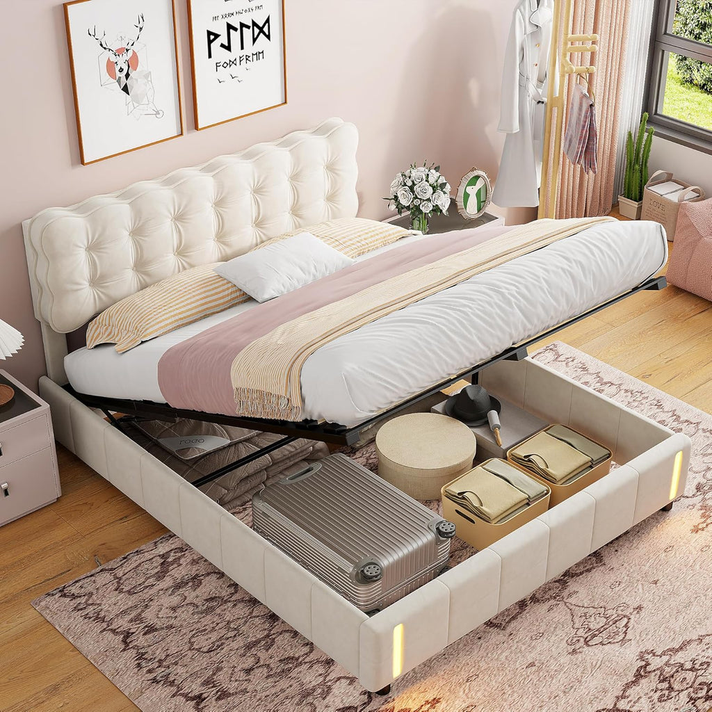 Bed with  Storage and LED Light with Automatic Sensor