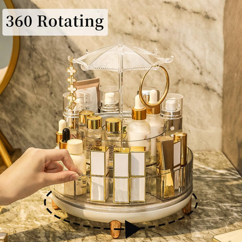 360 Rotating Makeup Organiser with Jewelry Towers Tray