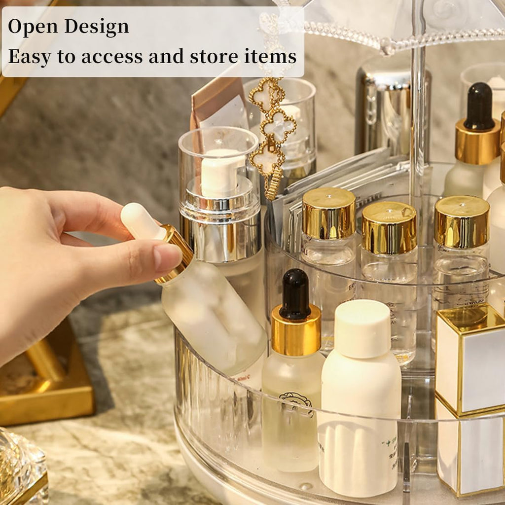 360 Rotating Makeup Organiser with Jewelry Towers Tray