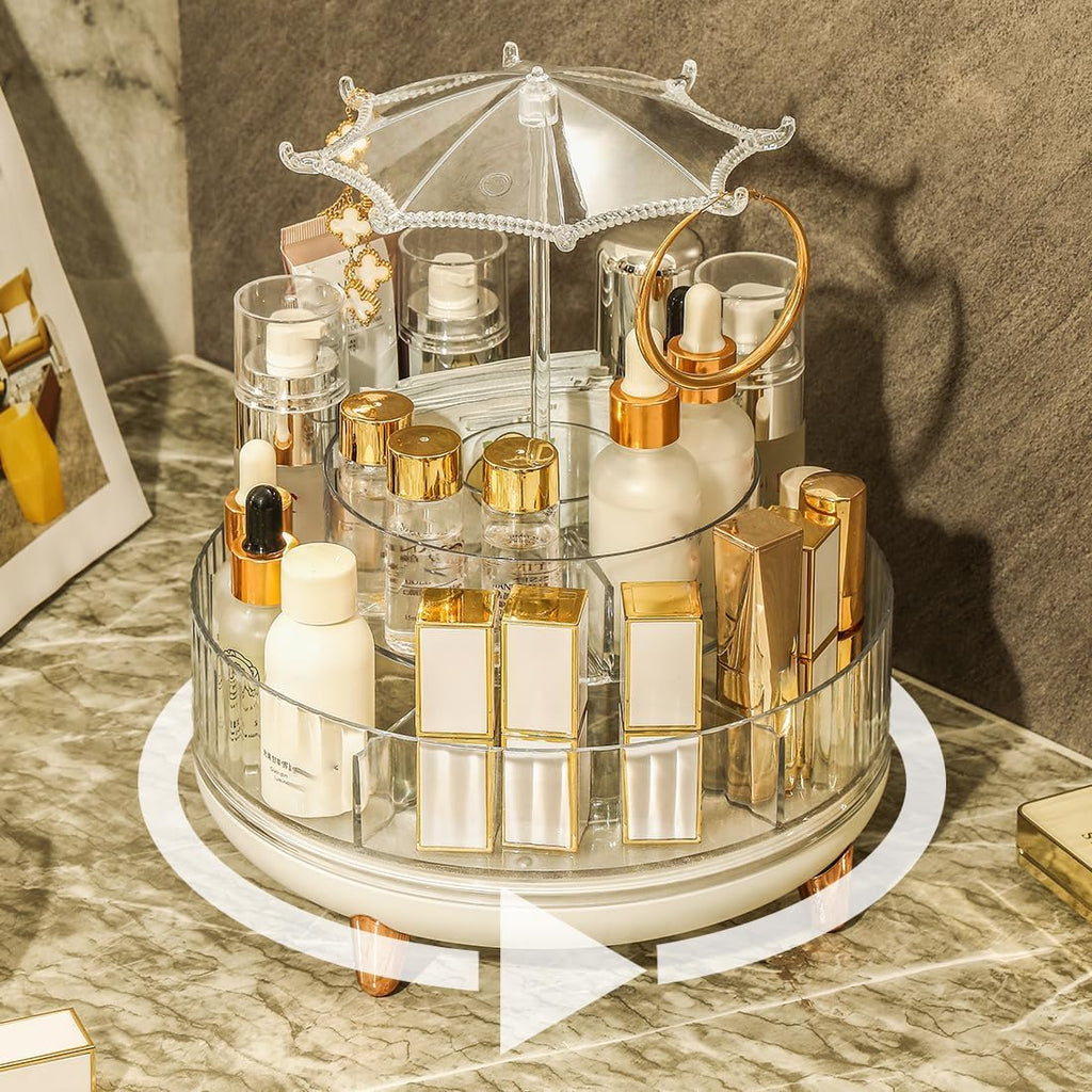 360 Rotating Makeup Organiser with Jewelry Towers Tray