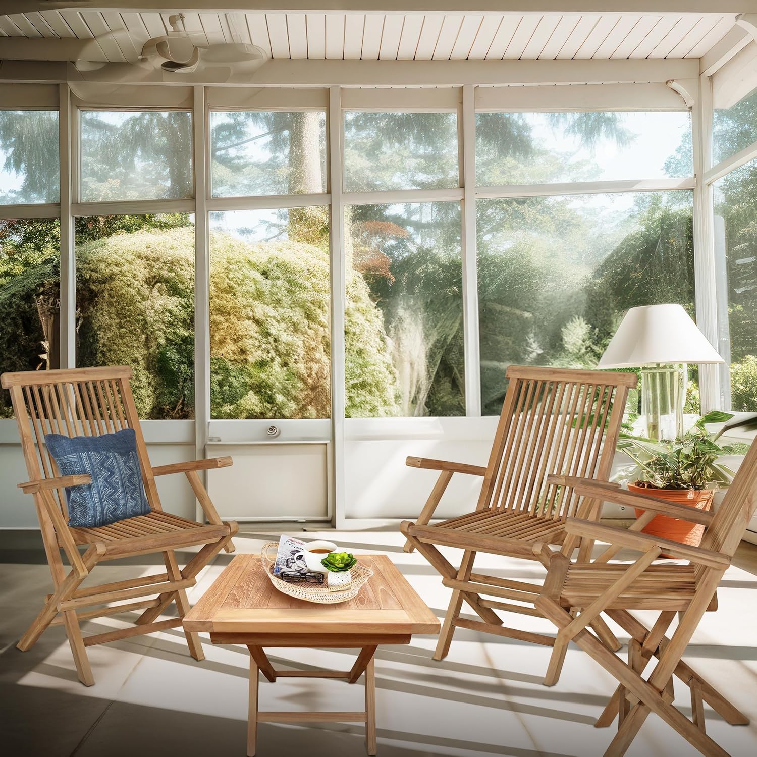 Set of 2 Solid Teak Wood Folding Chair