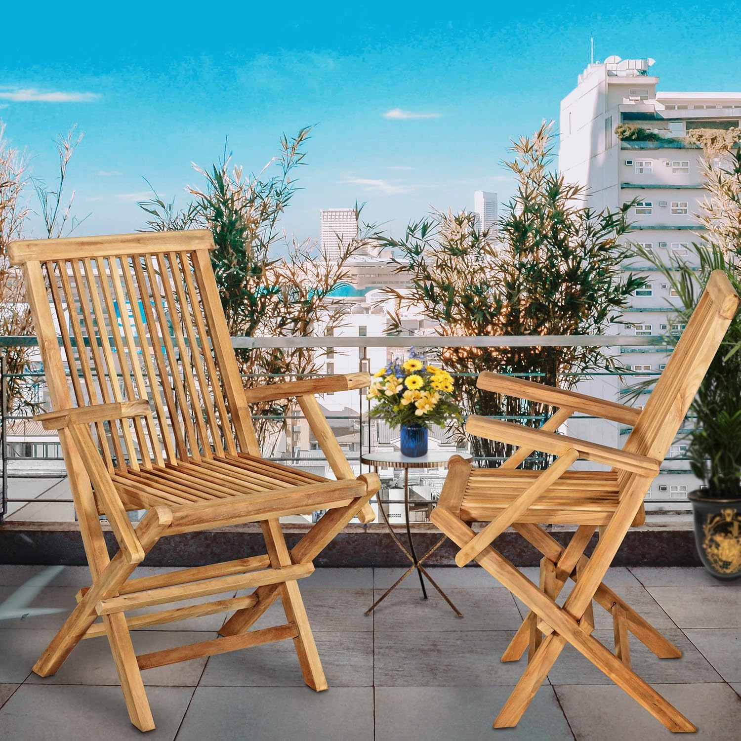 Set of 2 Solid Teak Wood Folding Chair