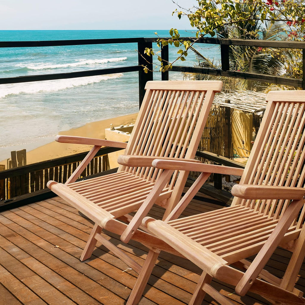 Set of 2 Solid Teak Wood Folding Chair