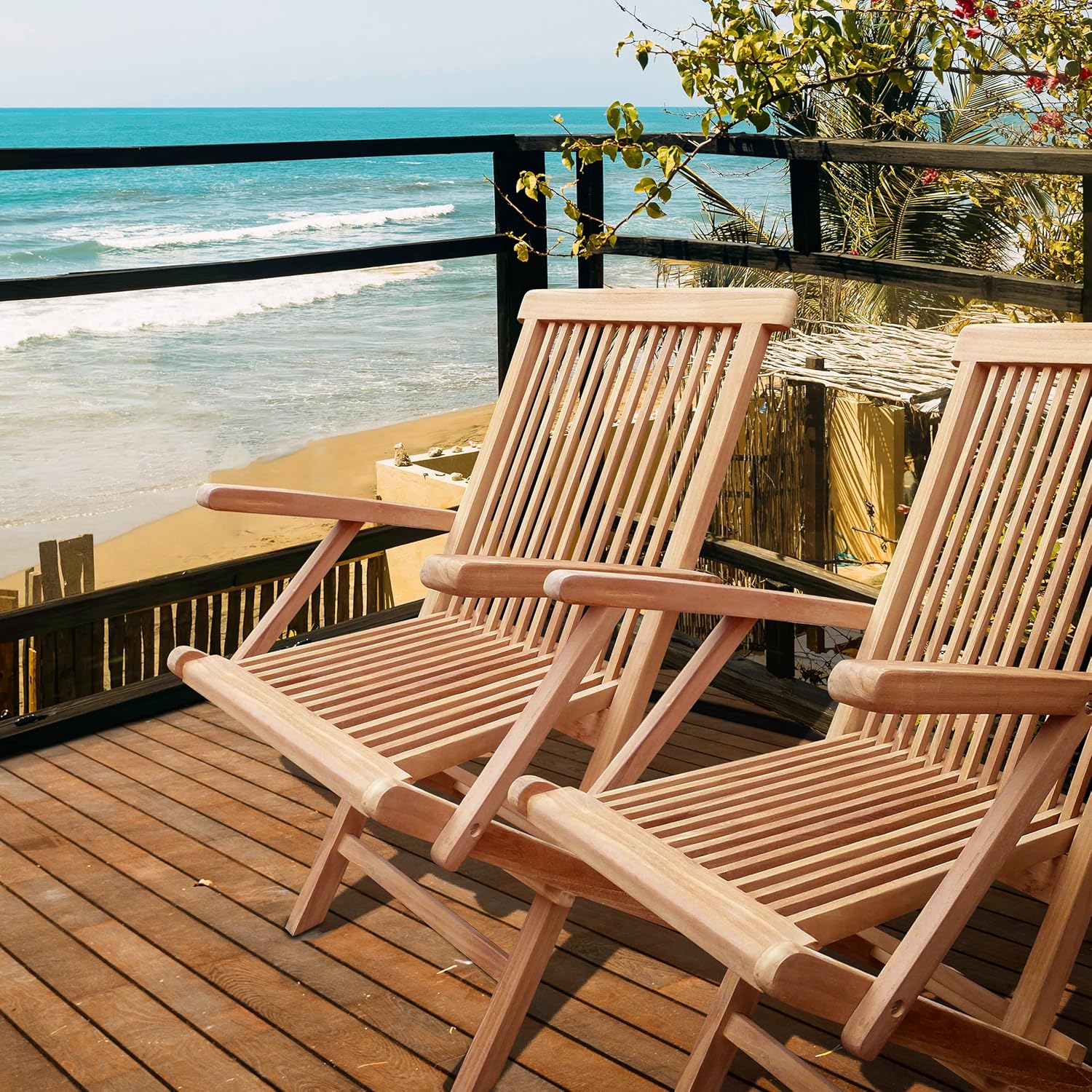 Set of 2 Solid Teak Wood Folding Chair