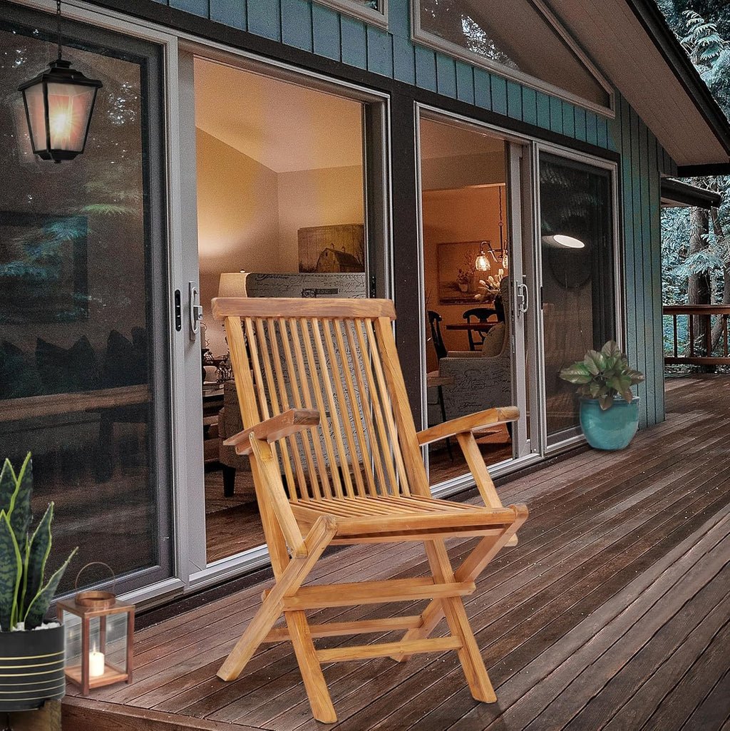 Set of 2 Solid Teak Wood Folding Chair