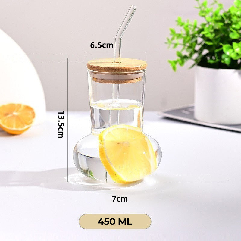 Glass Tumbler with Bamboo Lid and Straw
