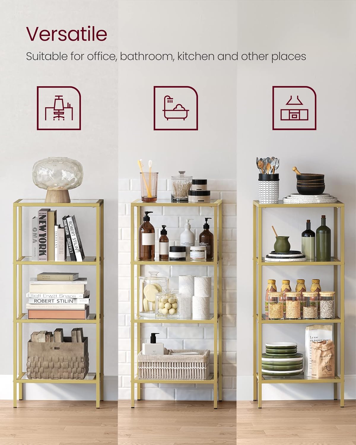 VASAGLE 4-Tier Glass Shelf