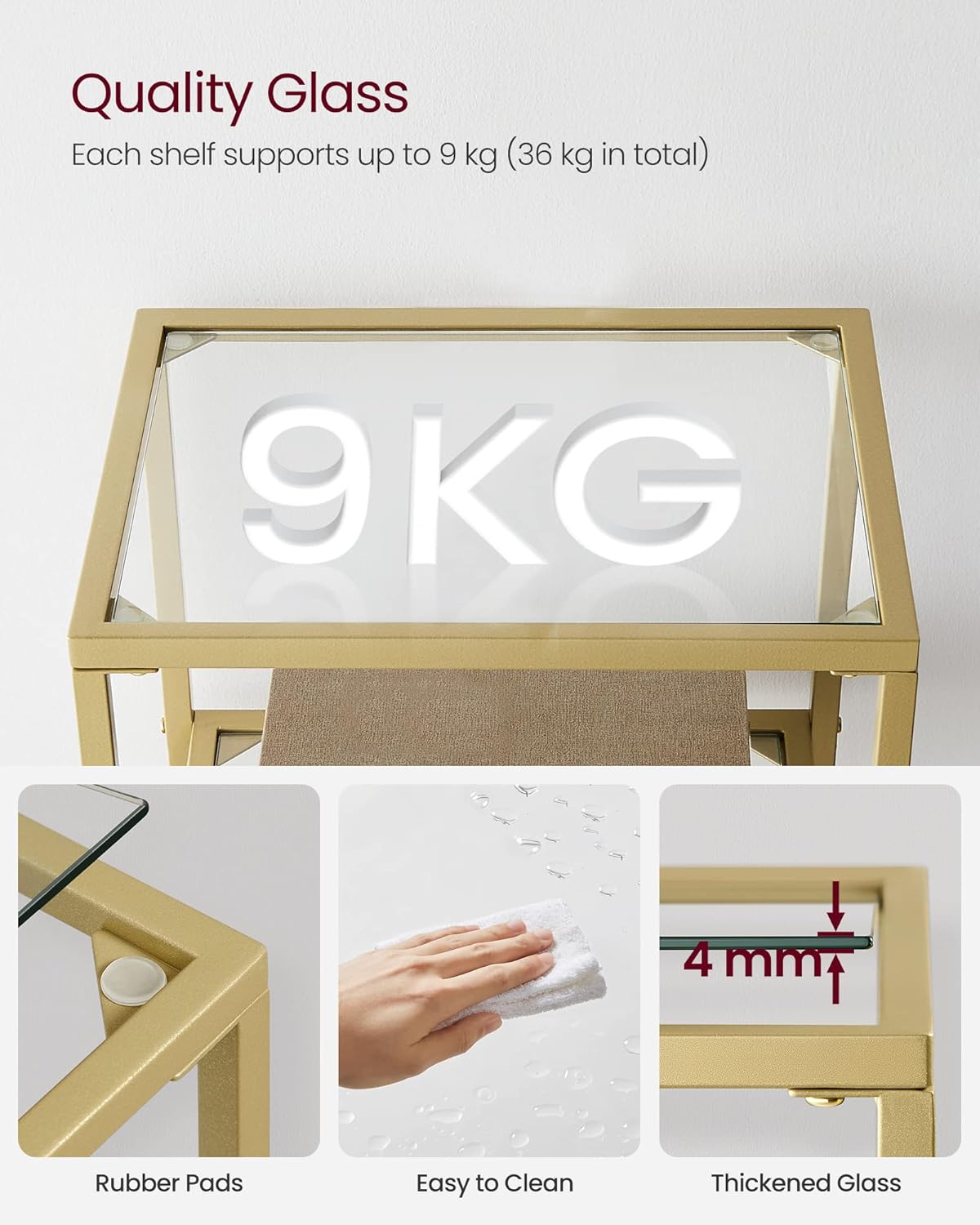 VASAGLE 4-Tier Glass Shelf