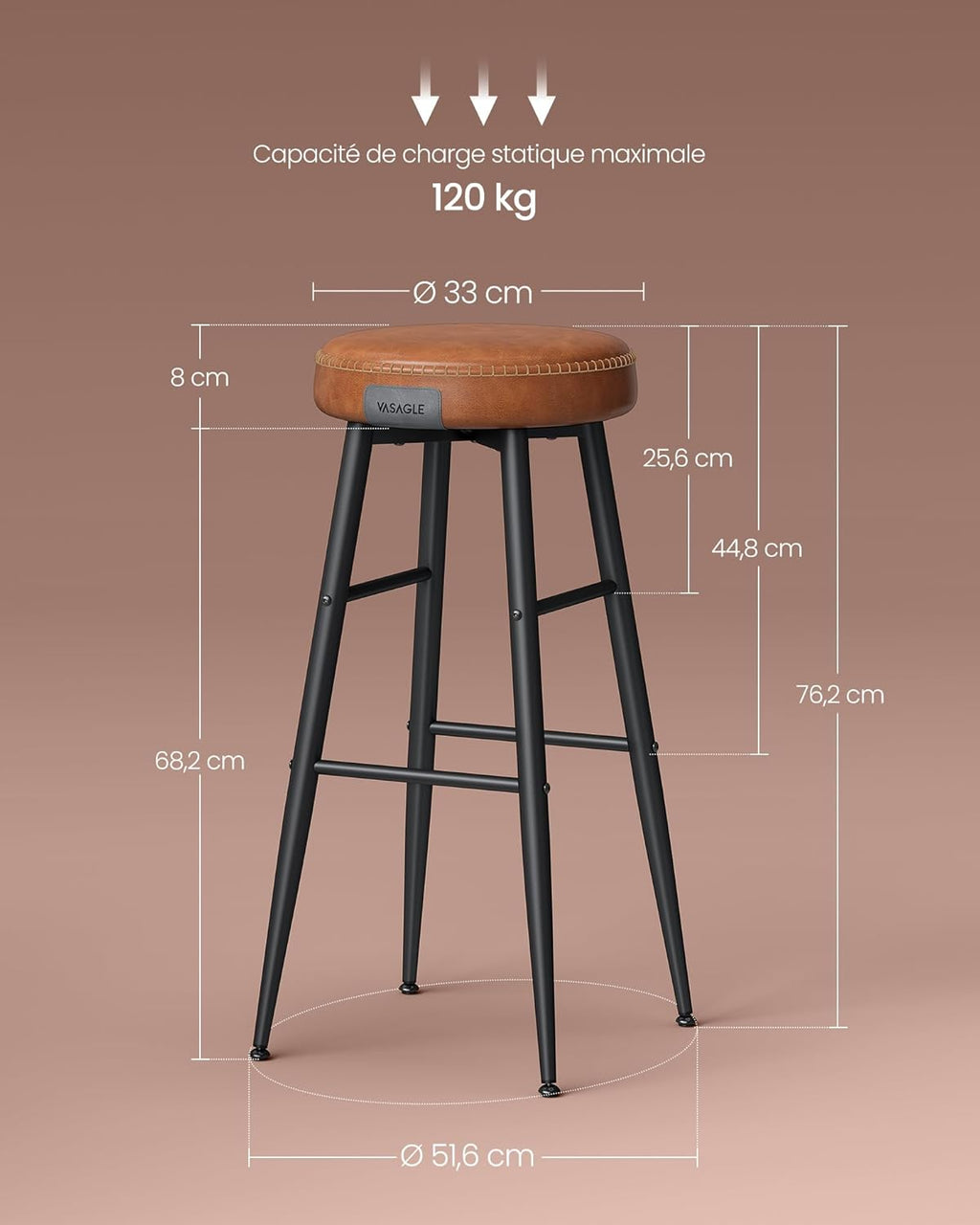 VASAGLE Set of 2 Bar Stool