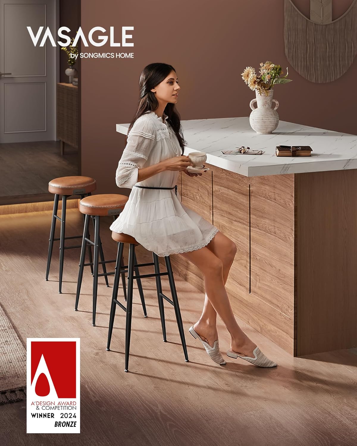 VASAGLE Set of 2 Bar Stool