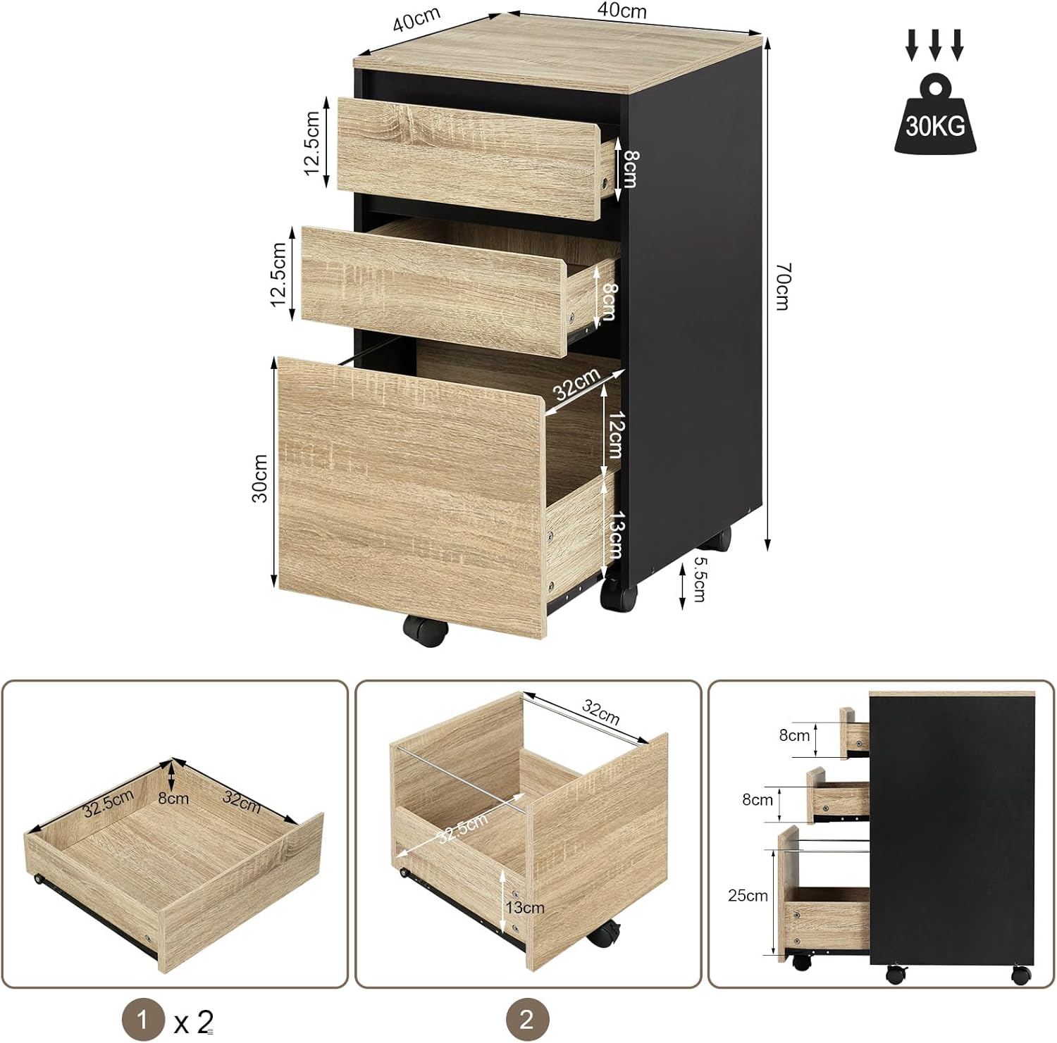WOLTU Cabinet with 3 Drawers