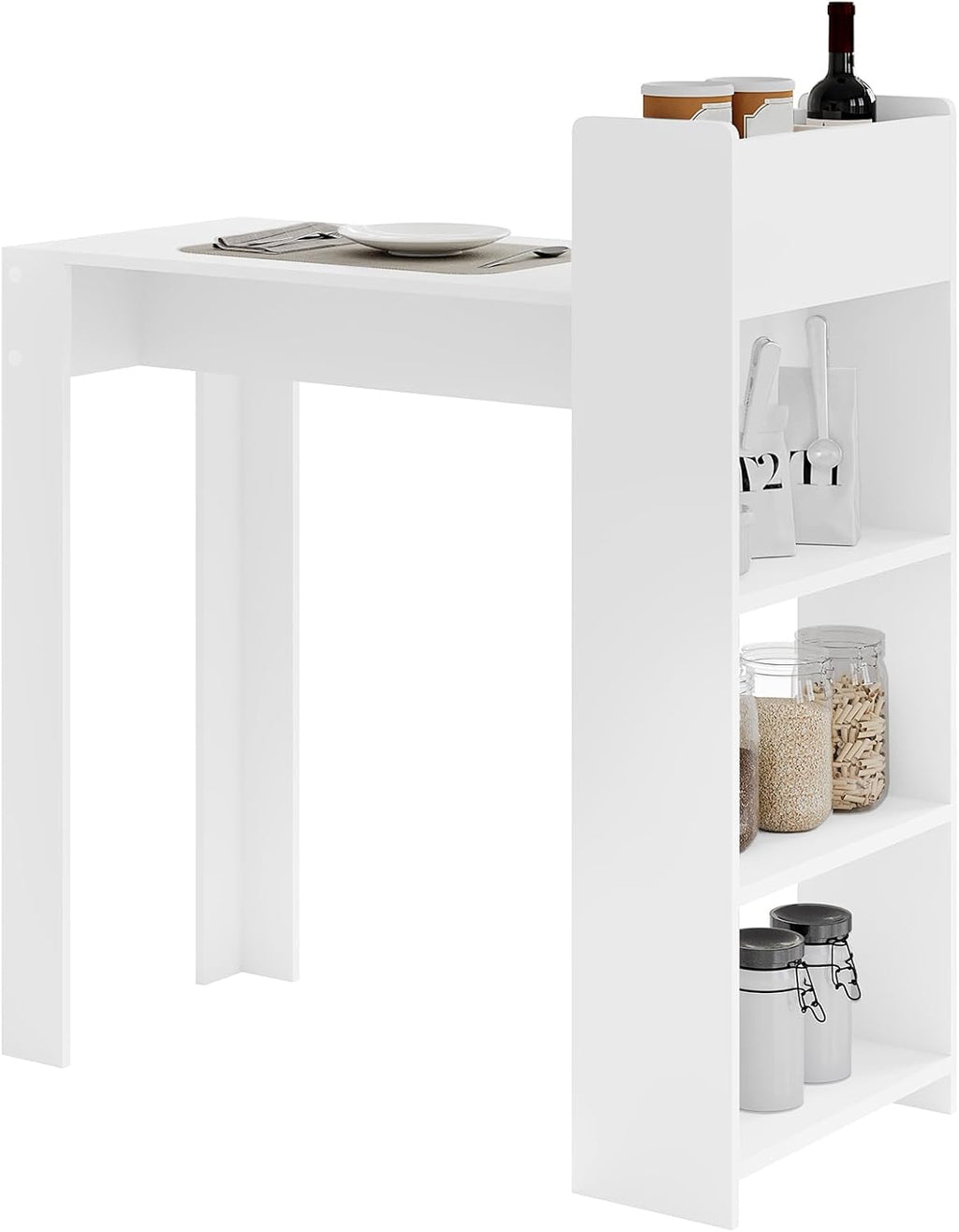 WOLTU Bar Table with 3 Open Shelves