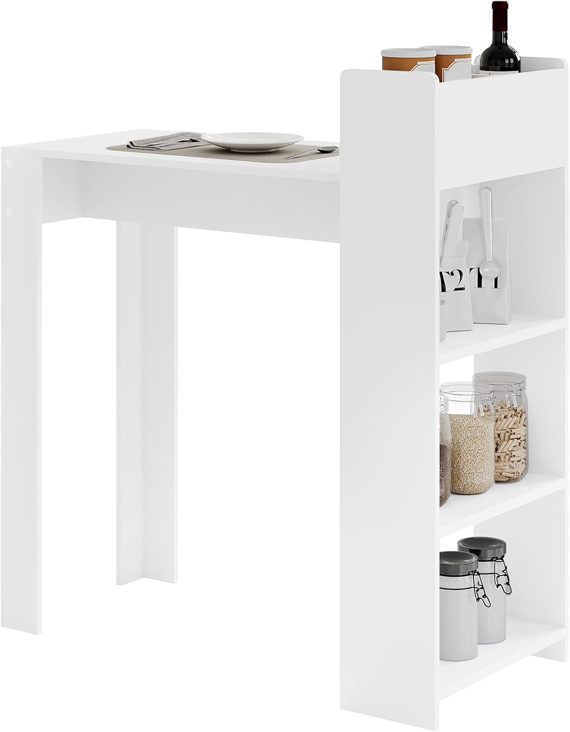WOLTU Bar Table with 3 Open Shelves