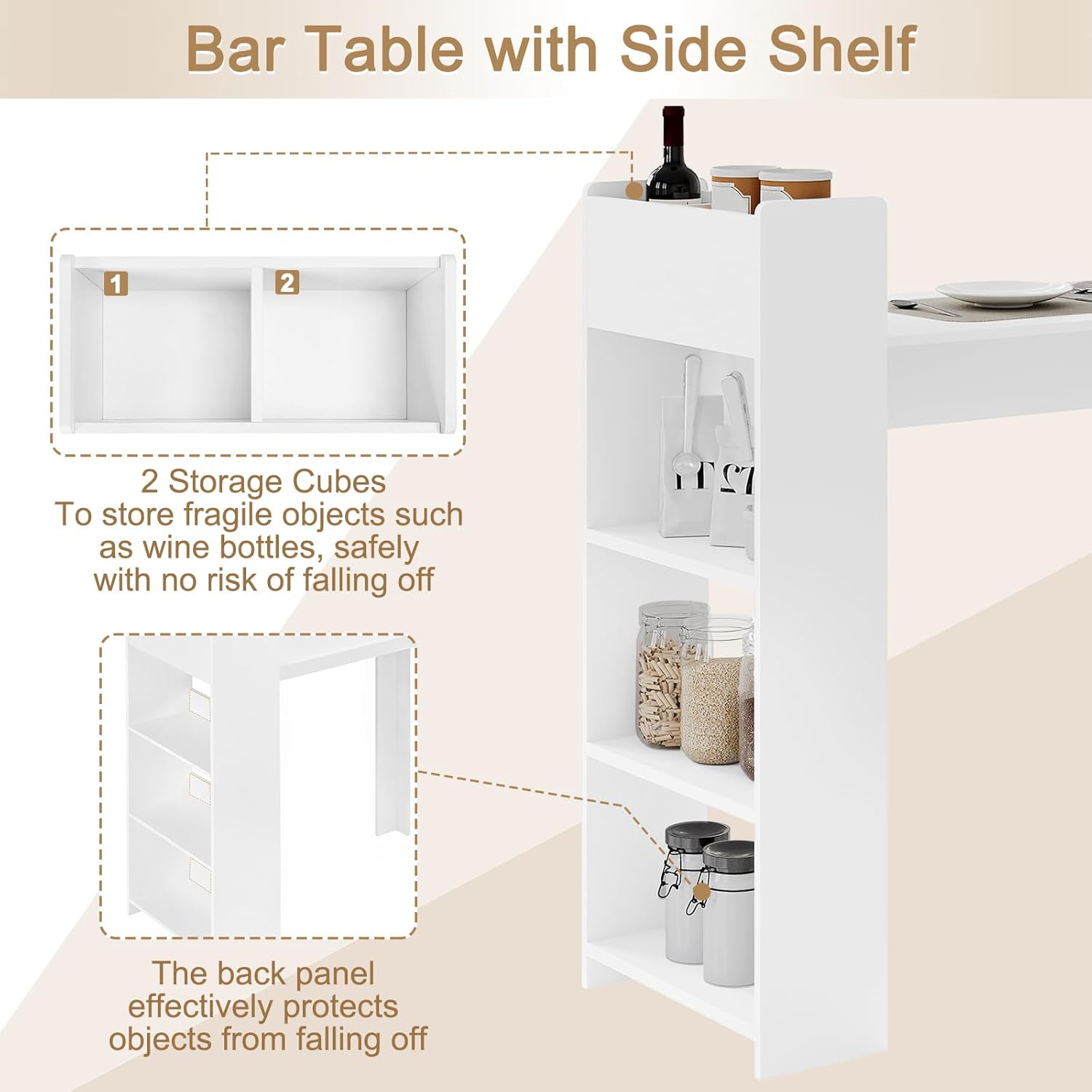 WOLTU Bar Table with 3 Open Shelves