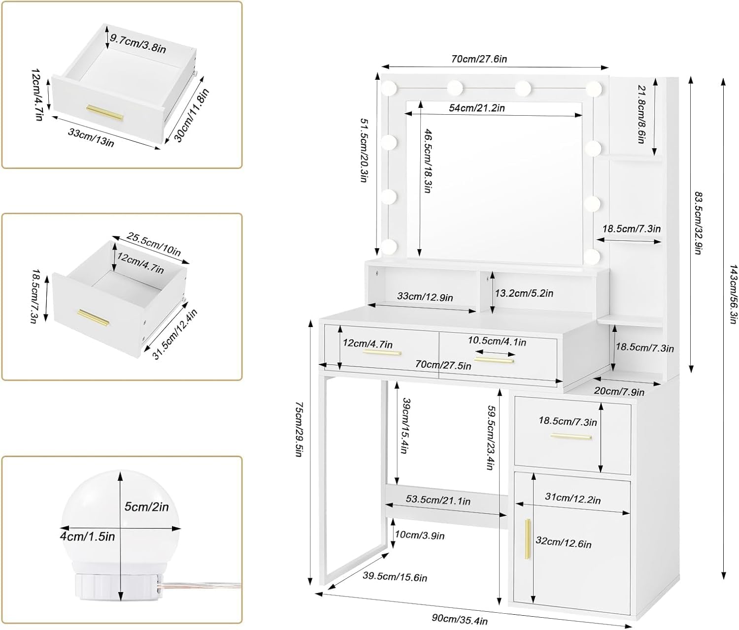 WOLTU Dressing Table with LED Lights
