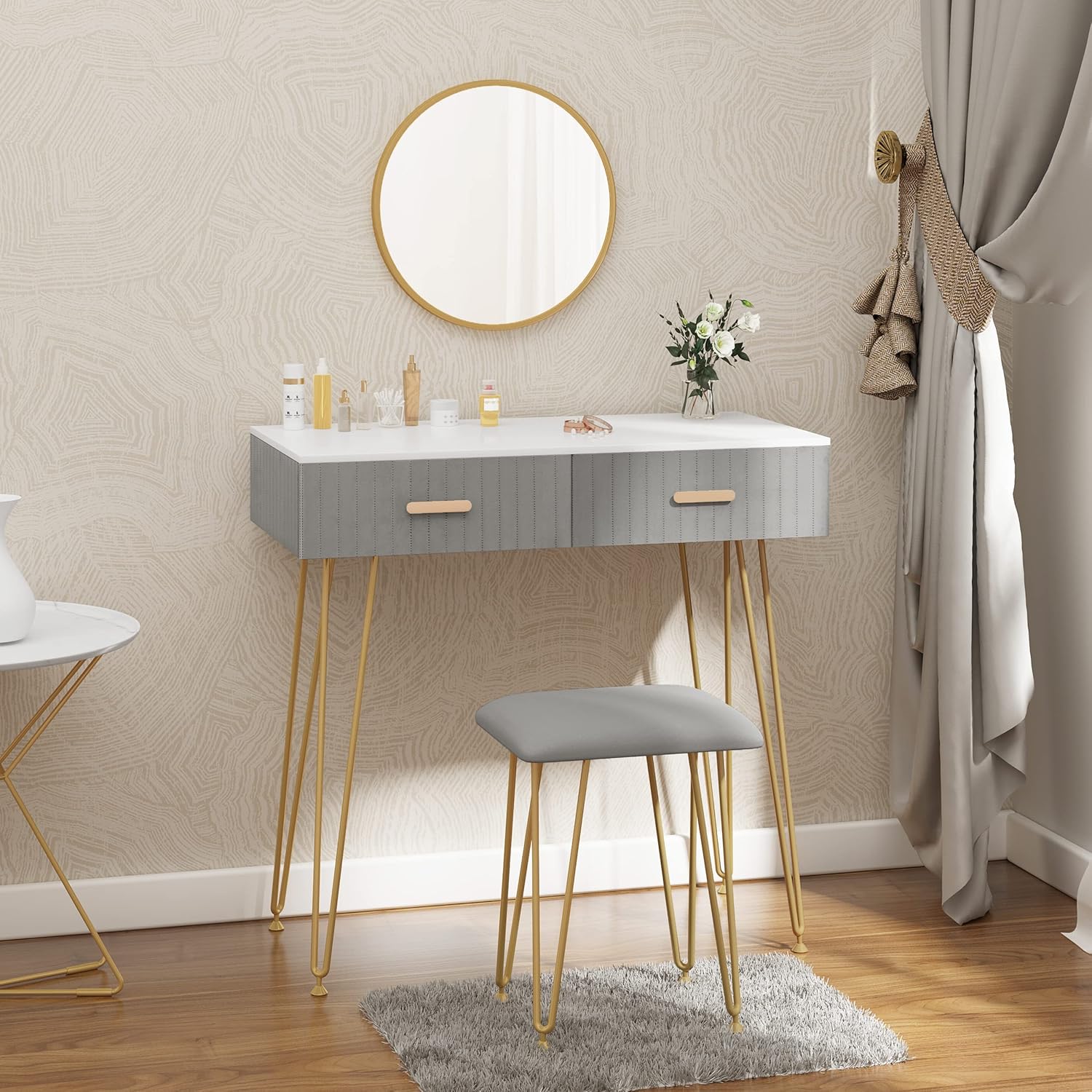 WOLTU Vanity Table with Stool Mirror