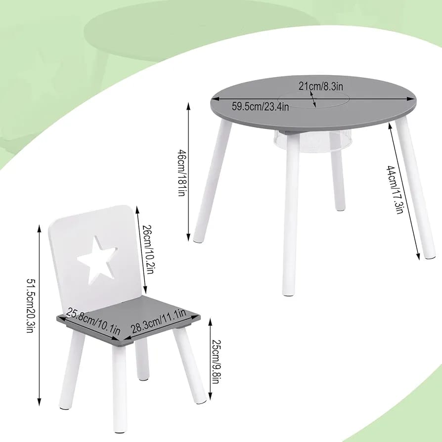 Wooden Kids' Children's Table with 2 Chairs Stools and 1 Storage Basket