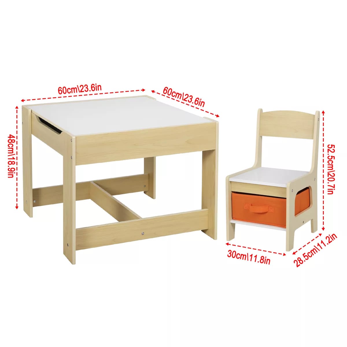 Kids Table and 2 Chairs Furniture with Storage Children Playroom Furniture Set