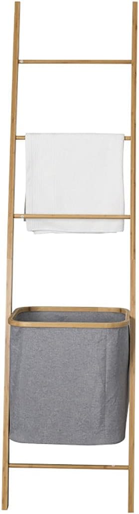 Bamboo Saving Space Leaning Blanket Rack with Basket