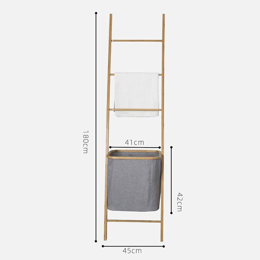 Bamboo Saving Space Leaning Blanket Rack with Basket
