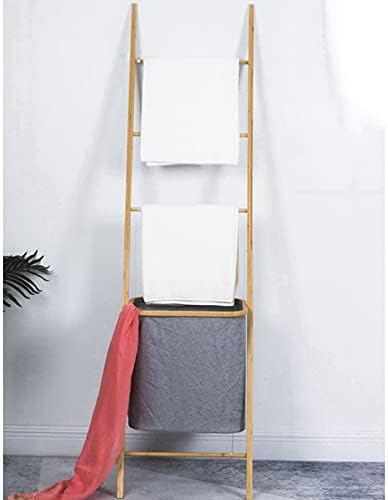 Bamboo Saving Space Leaning Blanket Rack with Basket