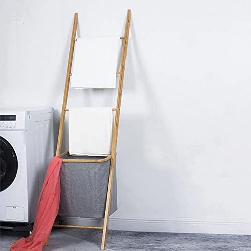 Bamboo Saving Space Leaning Blanket Rack with Basket