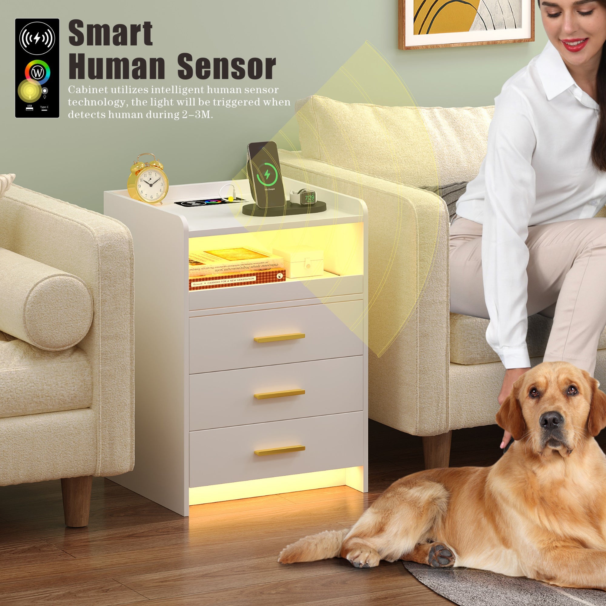 Nightstand with Wireless Charging Station