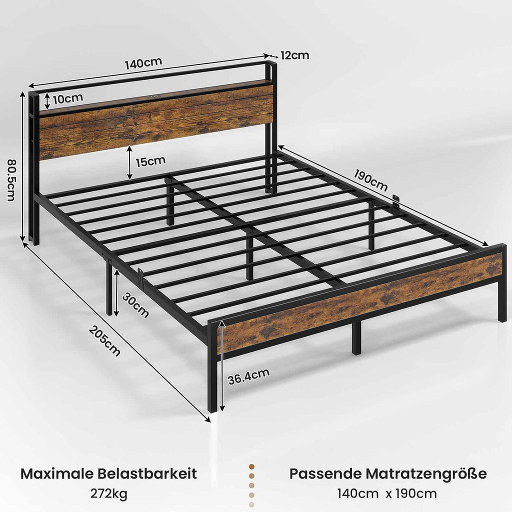 Metal Bed Frame with 3 USB Ports & LED Lighting