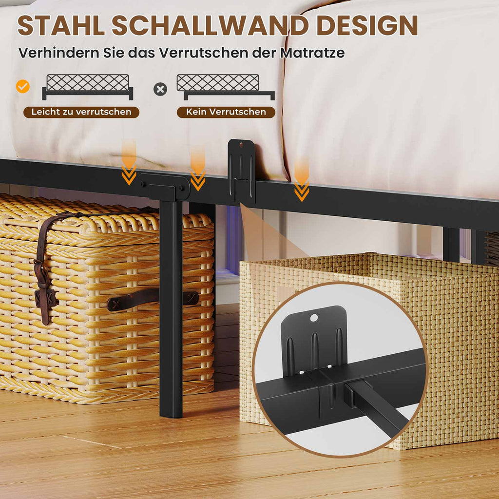 Metal Bed Frame with 3 USB Ports & LED Lighting