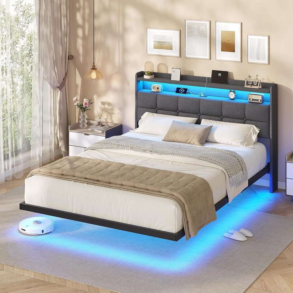Floating Bed with LED Lighting