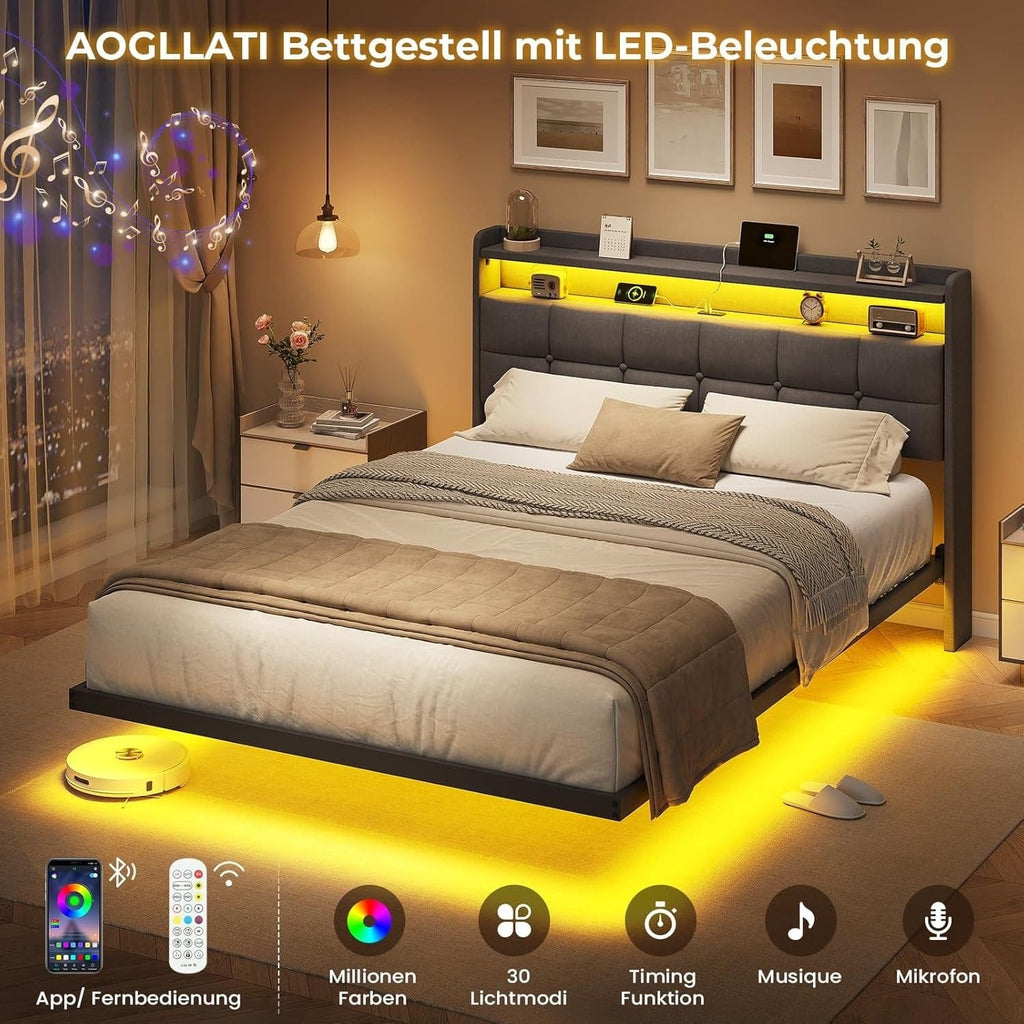 Floating Bed with LED Lighting