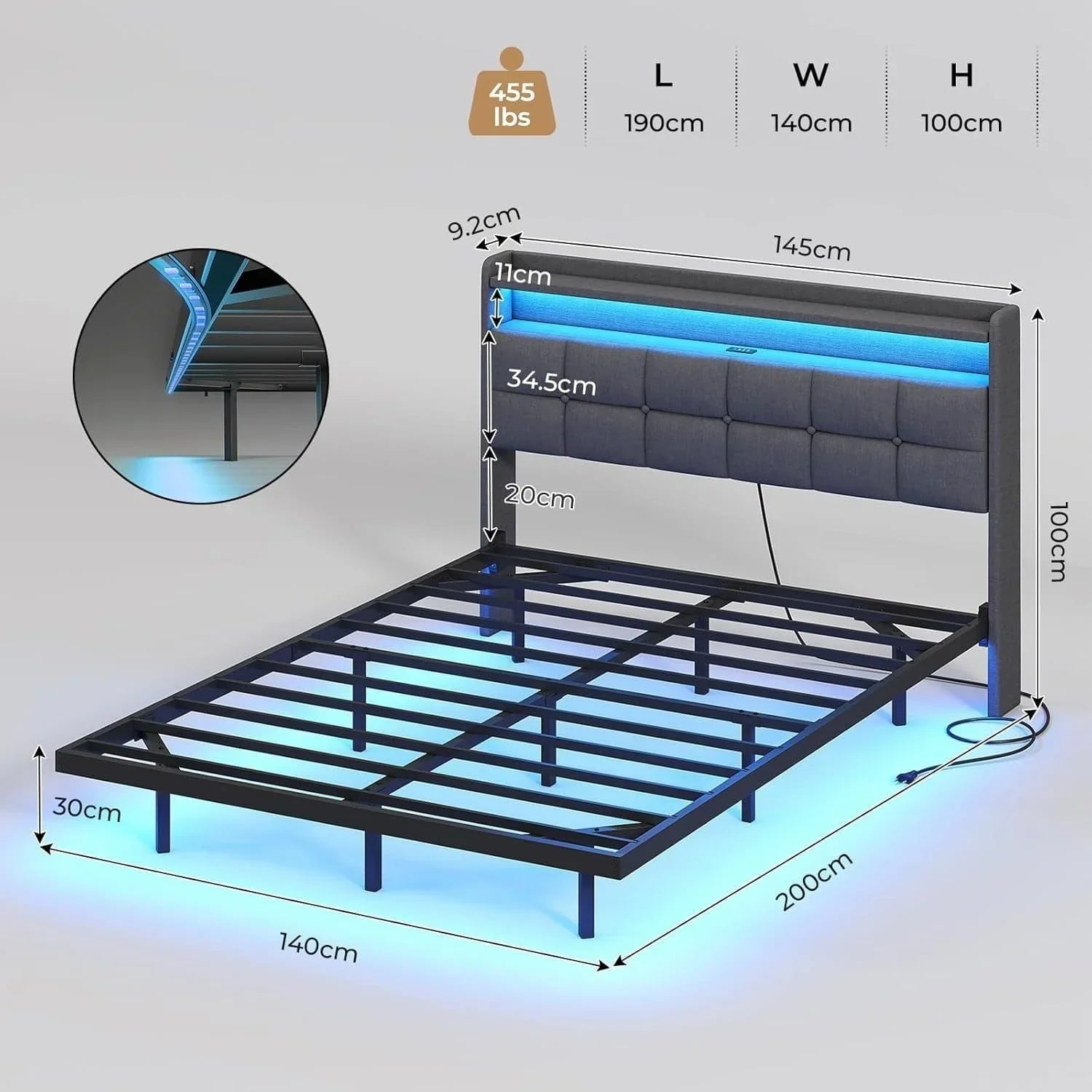 Floating Bed with LED Lighting