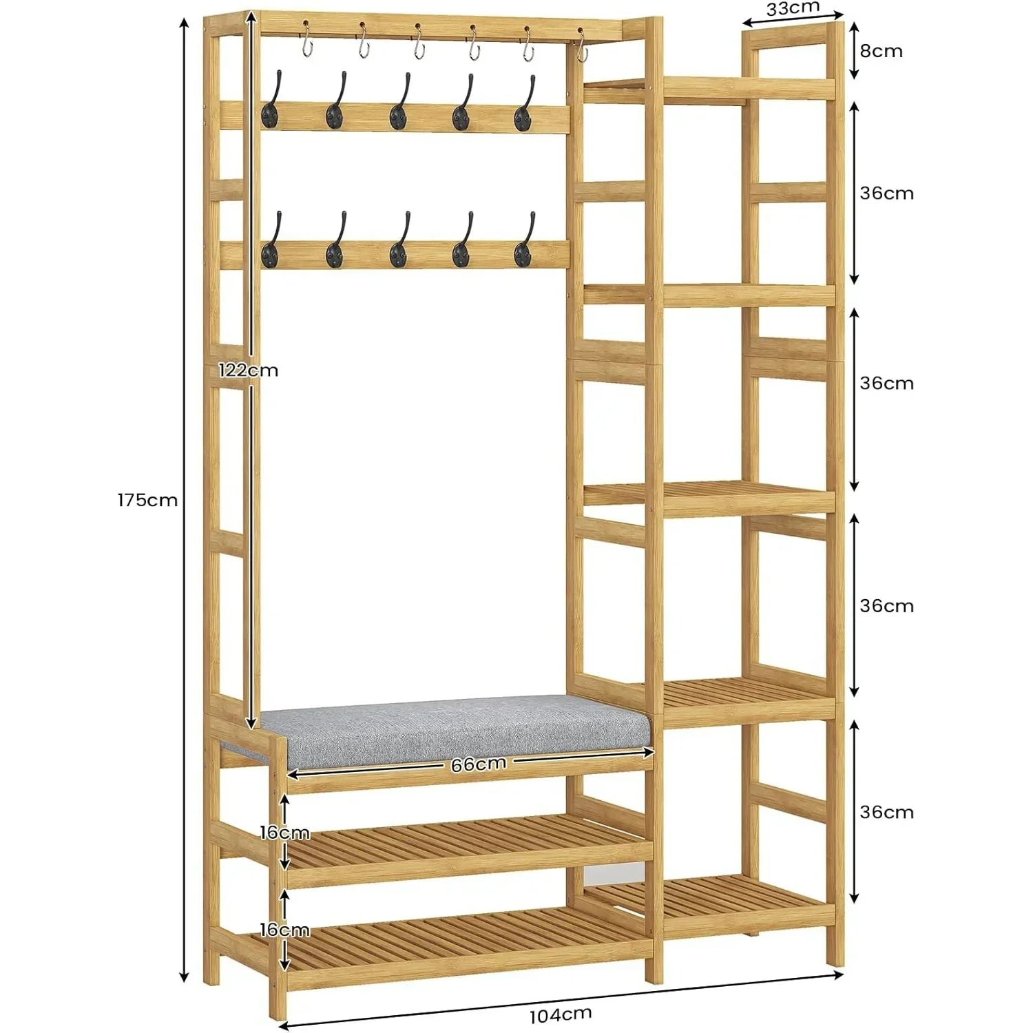4-in-1 Bamboo Entryway Hall Tree