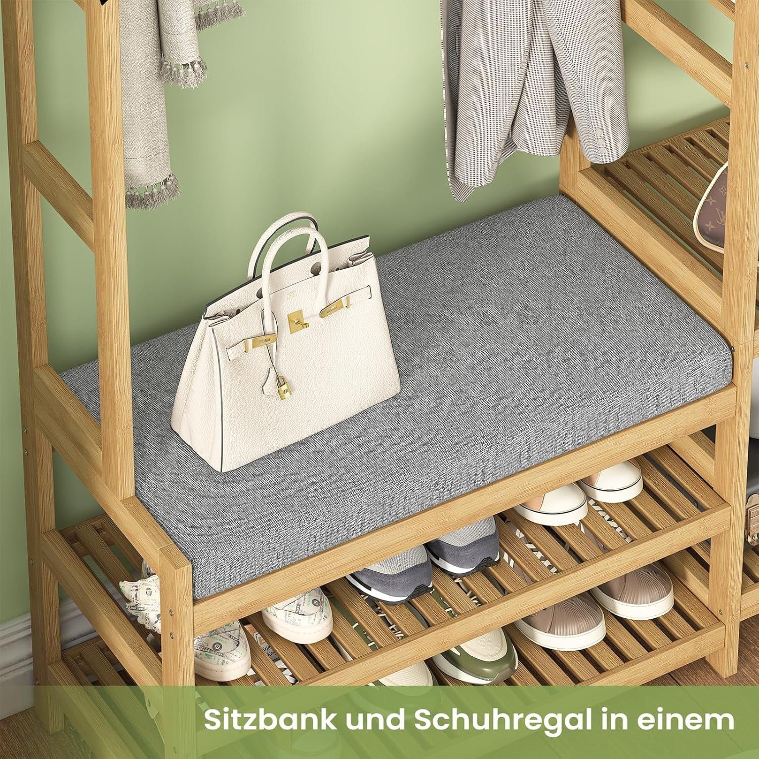 4-in-1 Bamboo Entryway Hall Tree