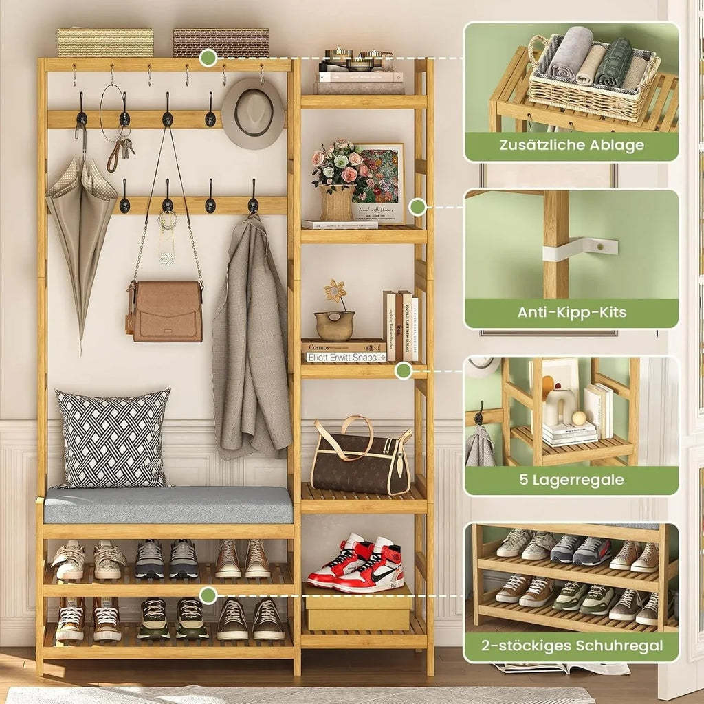 4-in-1 Bamboo Entryway Hall Tree