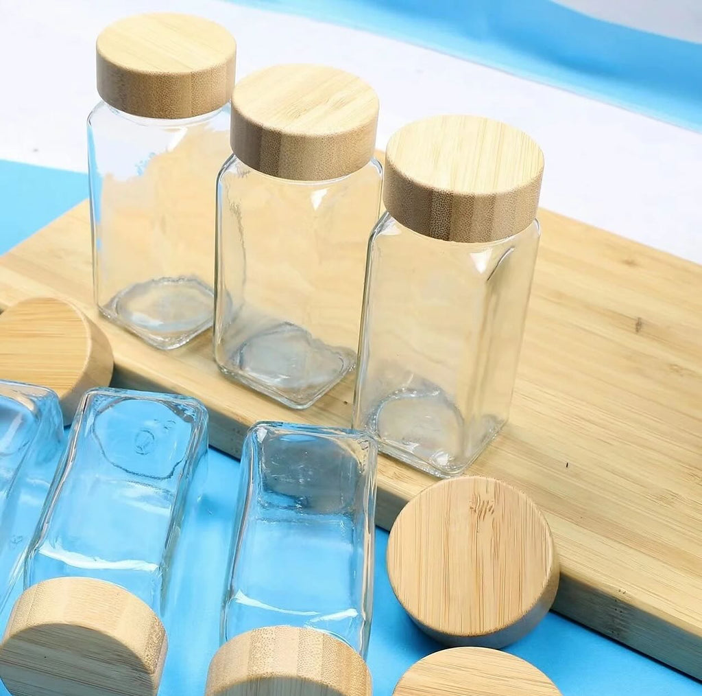 Set of 24 Spice Jars with Airtight Bamboo Lids