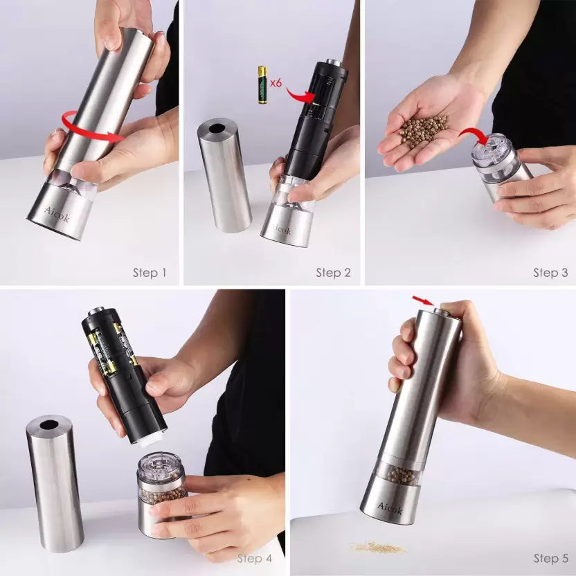 Aicok set of 2  Stainless Steel Electric Mill