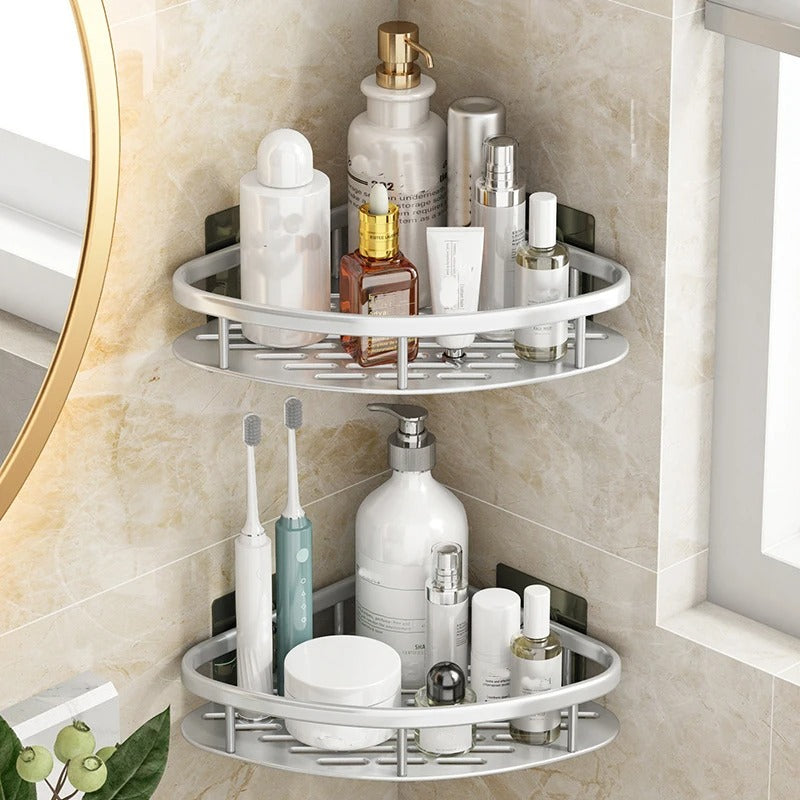 No-Drill Corner Bathroom shelf