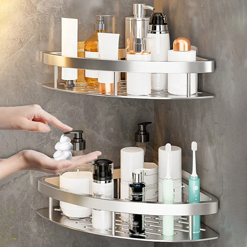 No-Drill Corner Bathroom shelf