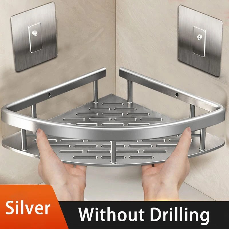 No-Drill Corner Bathroom shelf