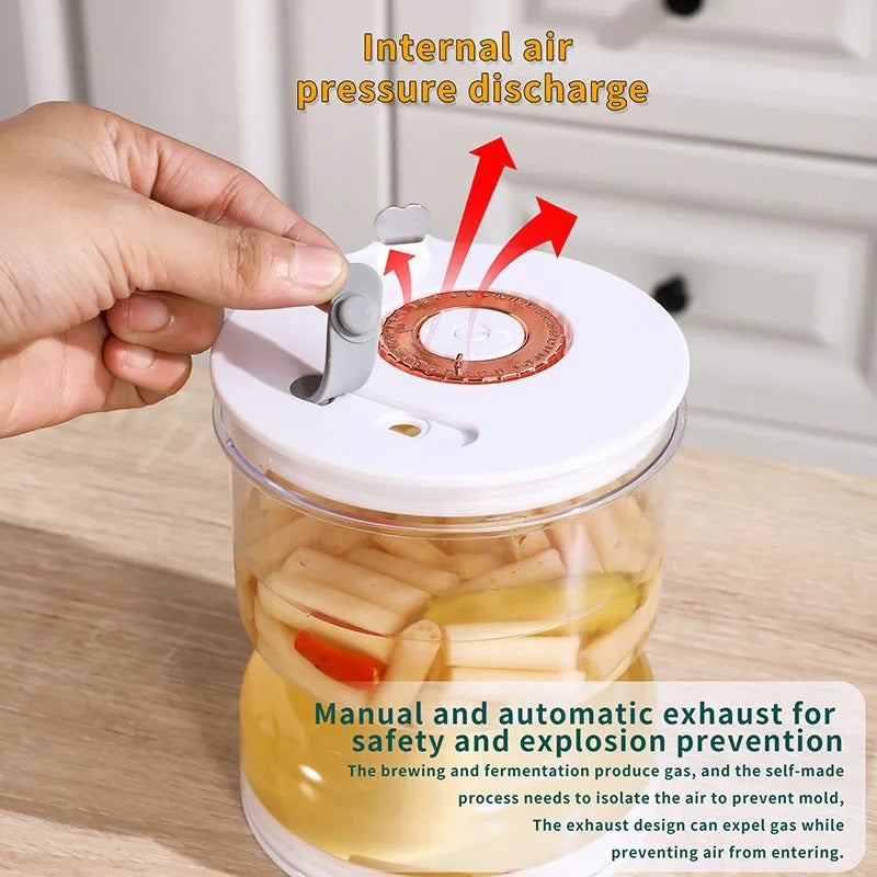 GeBe Sealed Pickle Jar With exhaust valve and timeline