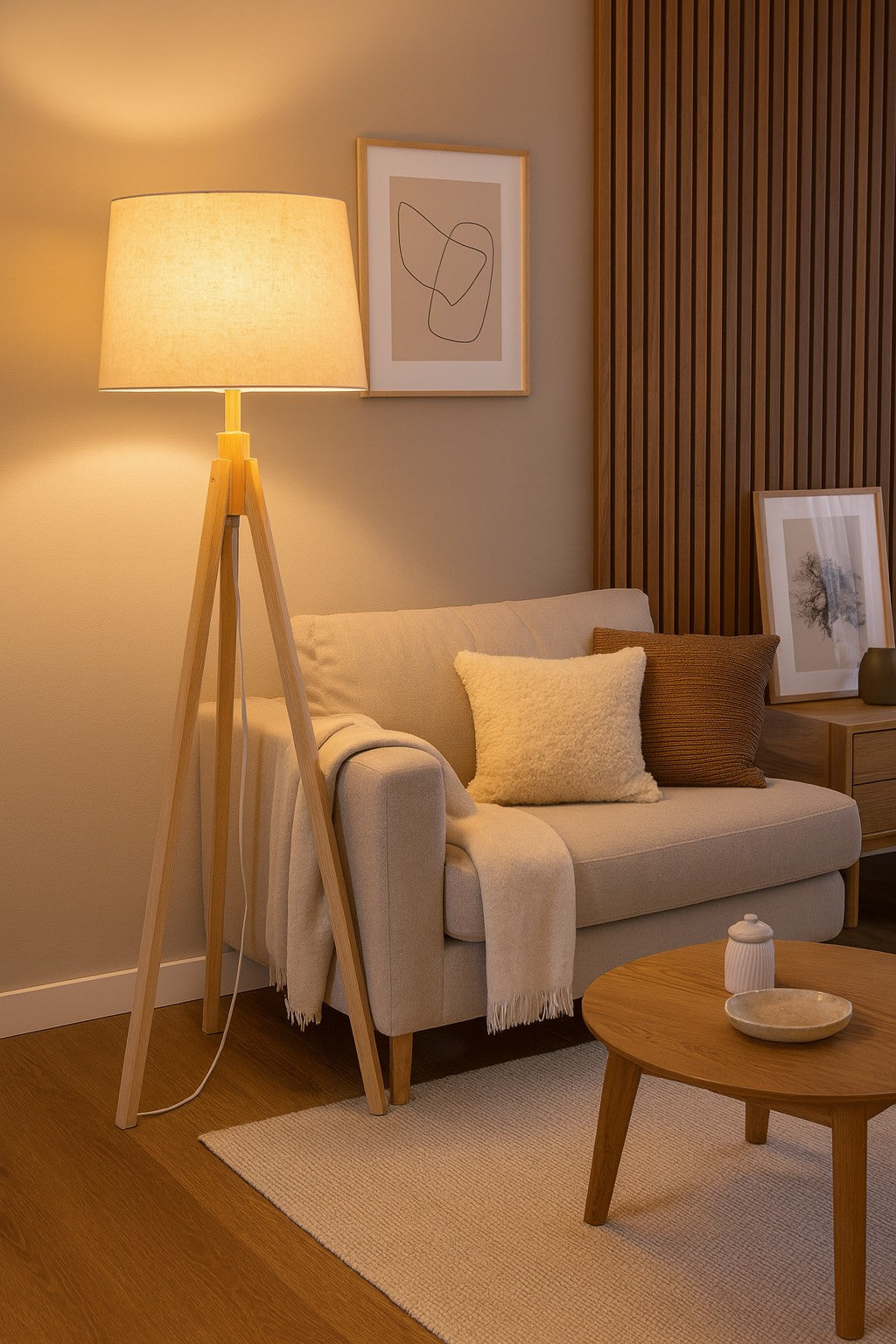 Scandinavian Wooden Tripod Floor Lamp