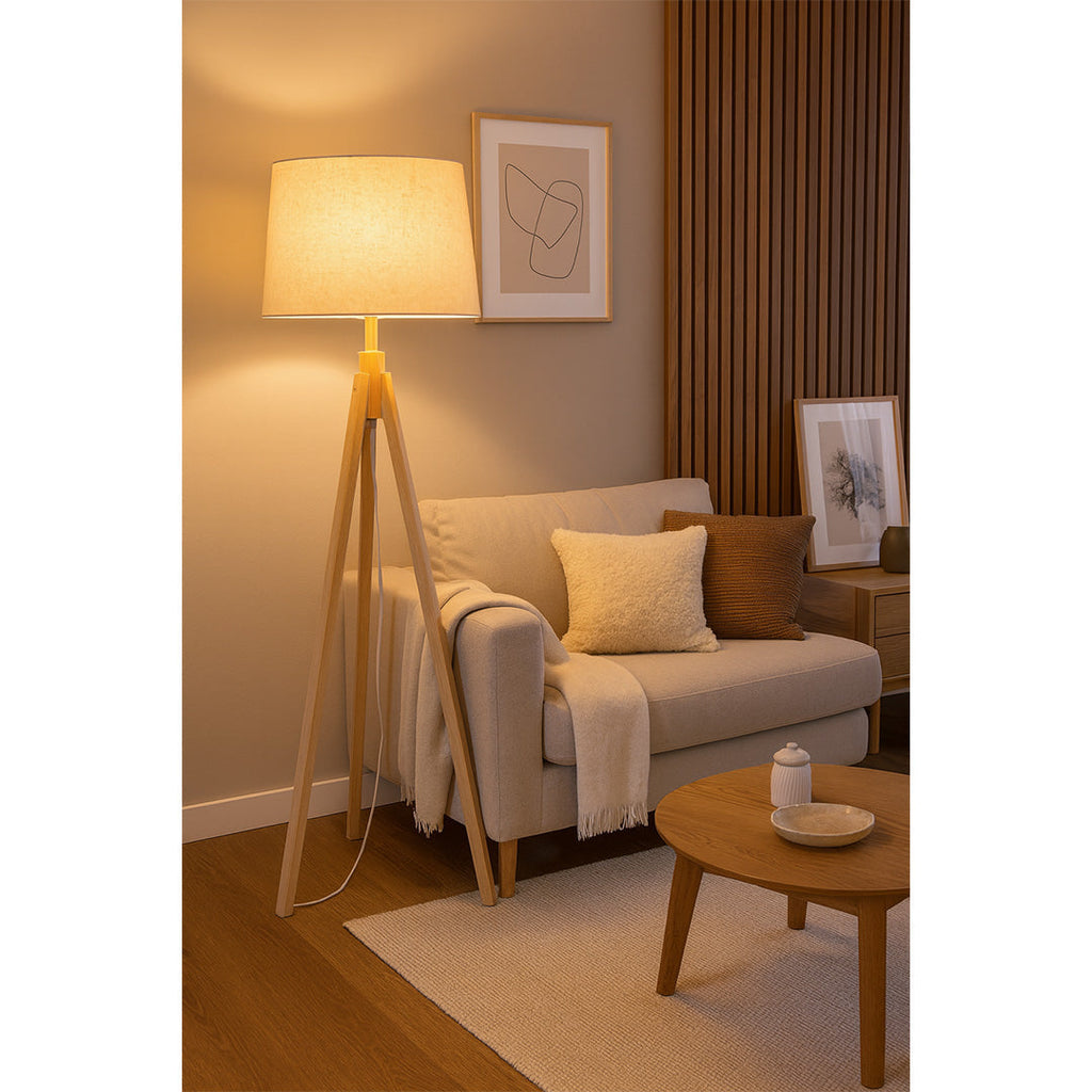 Scandinavian Wooden Tripod Floor Lamp